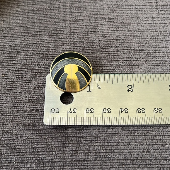 Vintage Gold Tone and Black/Grey Enamel Earrings - Picture 3 of 3